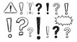 © ImagineerAI - Handdrawn Sketchy Black Exclamation Question Marks Warning Sign Speech Bubble Set.