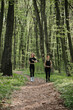 © dsheremeta - Women jogging through a serene forest trail
