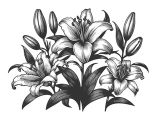 Wall Mural - lily flower sketch engraving generative ai fictional character vector illustration. scratch board im