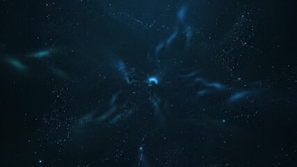 Deep space backdrop with swirling blue nebula stars  a central burst of light