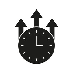 Poster - Clock With Upward Arrows Solid Icon. Time Management, Productivity, And Efficiency Improvement Silhouette Symbol. Business Growth And Success. Isolated Vector Illustration