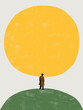 © master1305 - Collage of man in coat looking at large yellow circle with green ground and copy space. Concept of future planning visuals, life direction posters, education design, and motivational content.