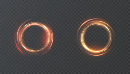 Wall Mural - Bright light rings with fiery golden glow and transparent shimmers on a dark background. Abstract glossy effect for backgrounds, portals, sci-fi style interfaces and energy style designs.