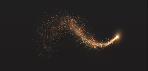 Canvas Print - golden sparkling trail with particles and bright glow on a dark background. spectacular light trail 