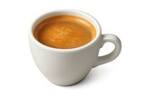 Perfect espresso coffee with crema in white cup on transparent background