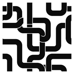Intricate black and white intertwined pipe network abstract design