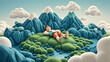 © 小飞 唐 - Cartoon people relaxing in green hills