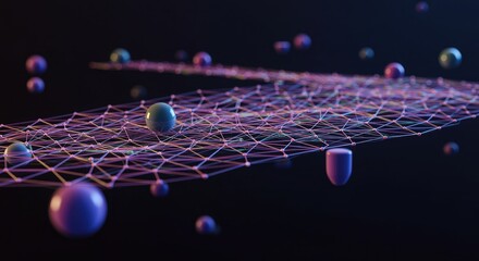 Futuristic digital network with glowing particles and data stream.