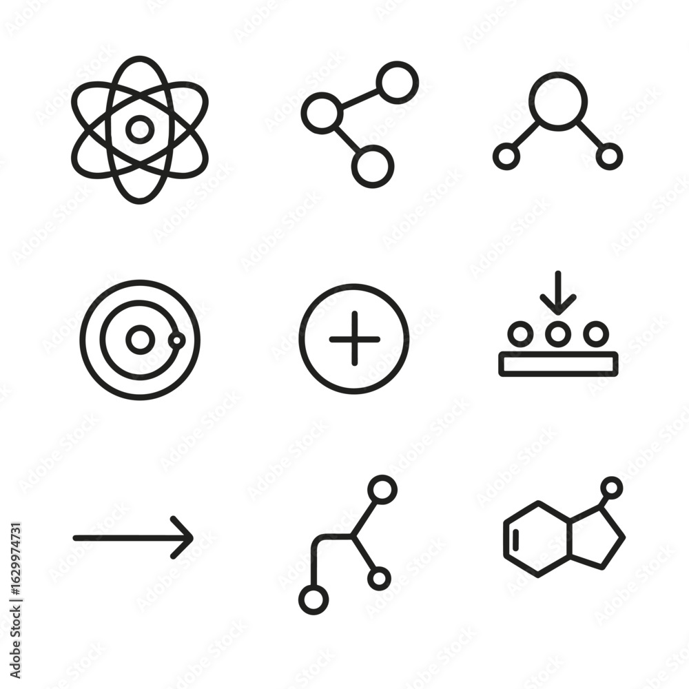 Atom Shell Icon Chemical Structure Icons. Outline icon set of chemical structures ...