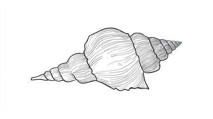 Detailed line drawing of a seashell