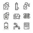 © Sanych - Biofuel Process Icons. Outline icon set of biofuel production processes: fermentation tank, distillation column, enzymatic reactor