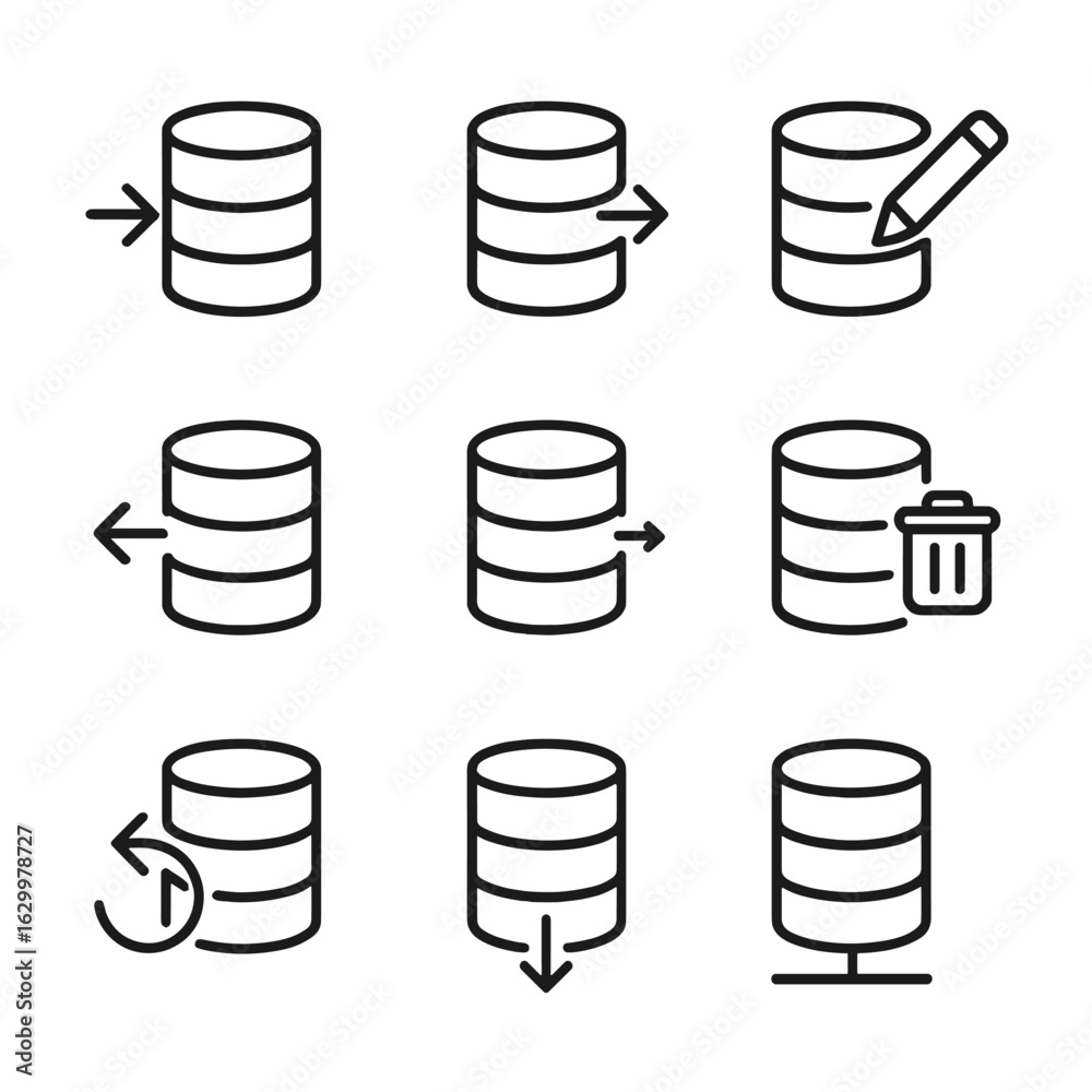 Vetor do Stock Database Triggers Icons. Outline icon set of database ...