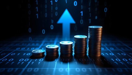 Financial growth concept with coins and digital background for business success