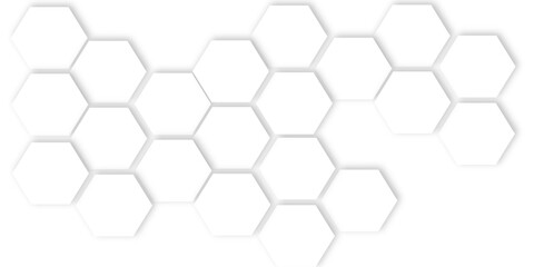 Poster - Abstract white hexagons with subtle shadows, clean, modern background featuring a repeating pattern creating a three dimensional effect.	