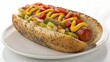 Chicago Style Hot Dog on a plate isolated on transparent background