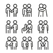 © Влада Яковенко - Physical Contact Icon Set. Outline icon set of physical contact actions: shake hand, pull shirt, hug tightly, grab wrist, hold