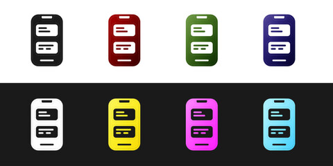 Poster - Set Online translator icon isolated on black and white background. Foreign language conversation icons in chat speech bubble. Translating concept. Vector