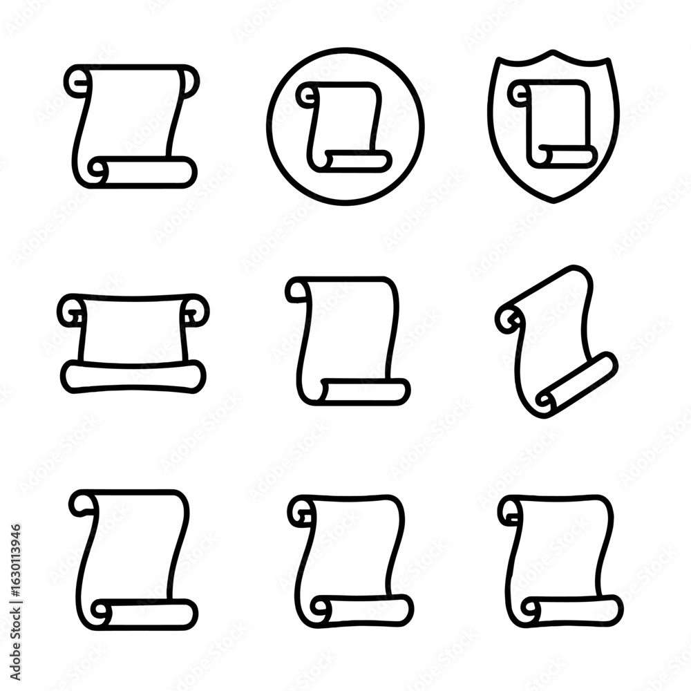 Scroll Icons Grid. Outline icon set of scroll symbols: scroll icon ...
