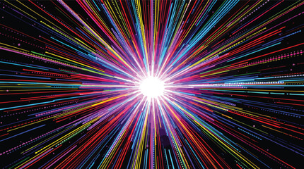Poster - Vibrant Colorful Starburst Explosion of Light Streaks on Black Background abstract bright.