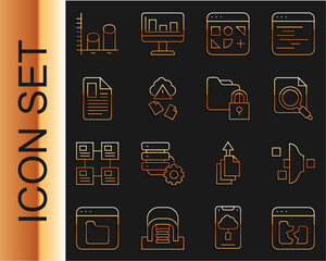 Poster - Set line Broken file, Filter setting, Search concept with folder, Different files, Cloud hacking, File document, Data analysis and Folder and lock icon. Vector