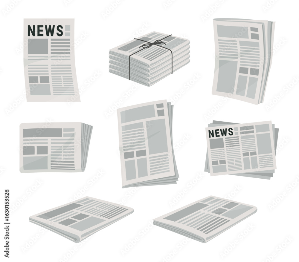 Vector set of stack of tabloid newspapers arranged in different ...