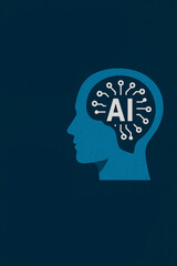 Poster - AI and Human Mind Fusion: A captivating illustration of a human head, intricately designed with an artificial intelligence circuit board, symbolizing the fusion of human intelligence and AI.