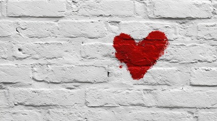 Canvas Print - red heart graffiti on white brick wall with urban texture