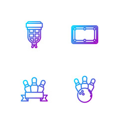 Poster - Set line Bowling pin and ball, , Billiard pocket and table. Gradient color icons. Vector