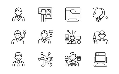 Collection of technology and profession icons silhouette isolated on white background