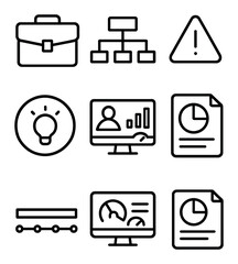Modern Project Icons. Outline icon set of cross-project overview: portfolio icon, program chart, project list,