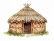 © Luisa - Rustic Peruvian Andean hut with woven textures in watercolor painting on plain white background