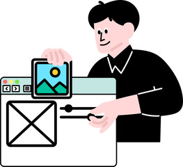 man working on web design layout – concept illustration for ui/ux, content creation, and development