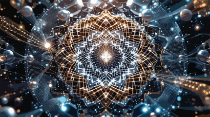 Intricate Geometric Mandala with Glowing Light Rays.