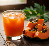 fresh papaya juice with papaya slices