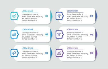 Wall Mural - business infographic design template with 6 options, steps or processes. can be used for workflow la