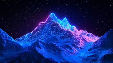Digital blue wireframe landscape of mountainous