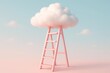 © Albert - A pink ladder stands against a serene sky, cradling a fluffy white cloud