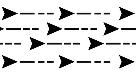 Abstract pattern of black arrows and dashed lines moving forward in unison creating a sense of direction and progress