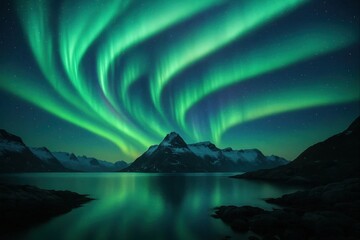 Wall Mural - A Northern Lights Dance Over a Mountainous Landscape at Night