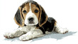© Ryan - A Beagle / Beagal puppy dog in a stylized digital watercolor artistic style with a white background. Cute and adorable painting type style.
