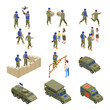 © ADIMOTION Studio - Isometric military army soldiers and vehicles vector illustration set