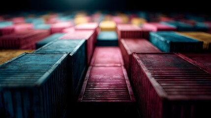 Poster - Colorful shipping containers in a busy international logistics yard