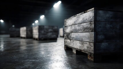 Poster - Palletized goods ready for shipping under export logistics lighting