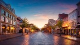 historic urban thoroughfare at dusk