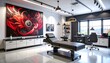 © Somad - Modern tattoo studio interior with adjustable bed and vibrant abstract artwork