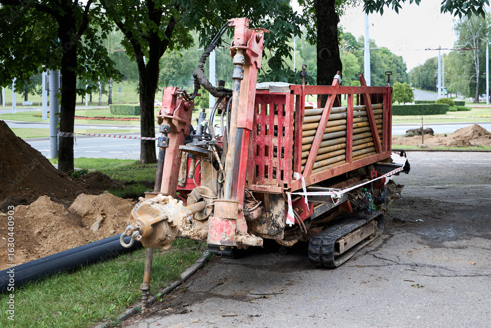 Directional drill machine or Drilling rig stands on paved asphalt ...
