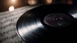 © Thares2020 - A vintage vinyl record with musical notes and atmospheric lighting  long title A close up view of a classic vinyl record its grooves and musical