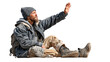 © PS Poppy - Seeking Aid: A weathered individual, clad in worn attire, reaches out with a plea for assistance, embodying the struggles of homelessness and the desire for societal support.