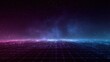 © Zarana  - Glowing Digital Particle Landscape - Futuristic Purple and Blue Grid Background.