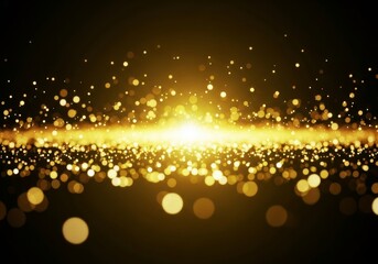 Poster - Golden Dust Spectacle - Sparkling golden particles illuminate a dark background, symbolizing celebration, luxury, success, magic, and hope